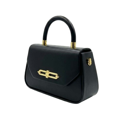 Sac à main noir structuré chic à fermoir doré luxe