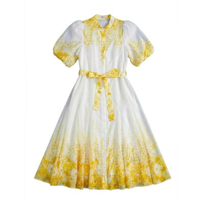 Robe Stella florale mi-longue à col officier élégant chic