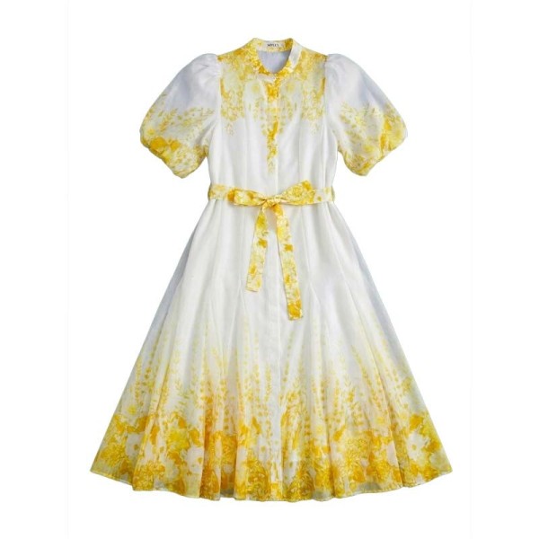 Robe Stella florale mi-longue à col officier élégant chic