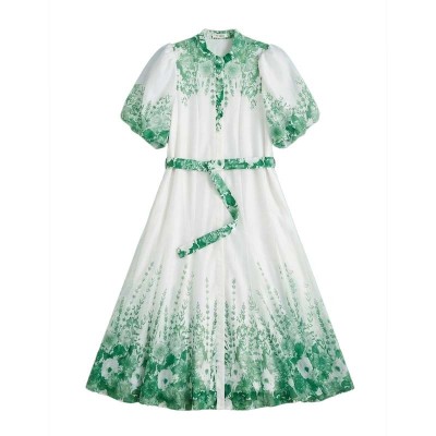 Robe Stella florale mi-longue à col officier élégant chic