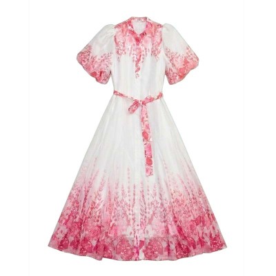 Robe Stella florale mi-longue à col officier élégant chic