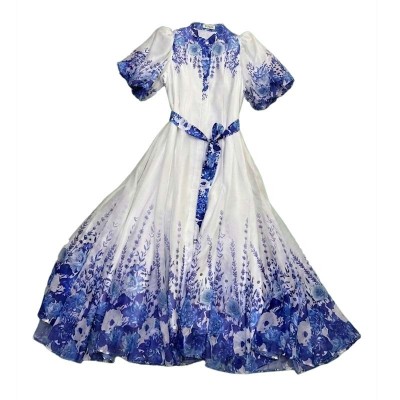 Robe Stella florale mi-longue à col officier élégant chic