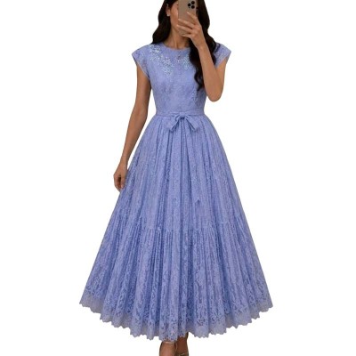 Robe dentelle Azaka longue avec perles et broderies chic