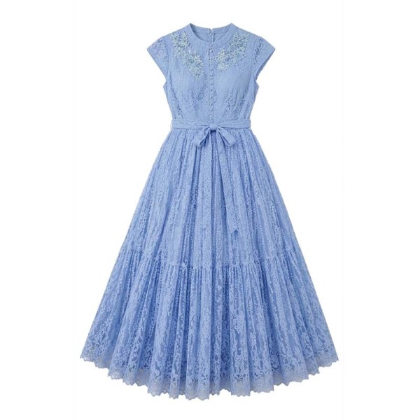 Robe dentelle Azaka longue avec perles et broderies chic