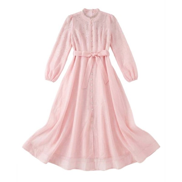Robe Stella longue perlée à col brillant et coupe fluide