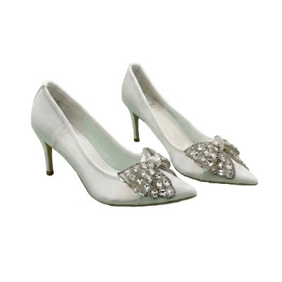 Escarpins GIVANA satin blanc à nœud strass pour cérémonie