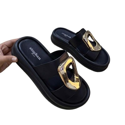 Mules Stephan Paris à plateforme confort et boucle dorée chic