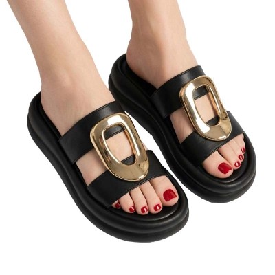 Mules Stephan Paris à plateforme confort et boucle dorée chic