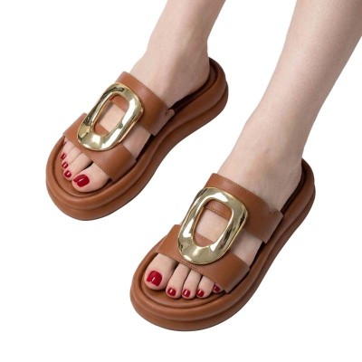 Mules Stephan Paris à plateforme confort et boucle dorée chic