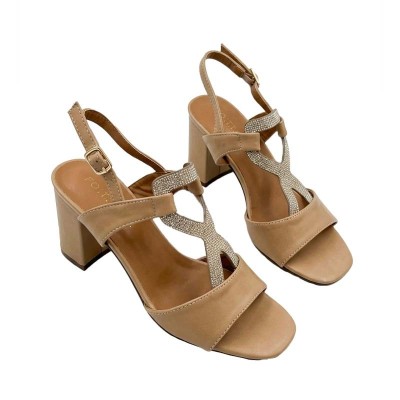 Sandales Poti Pati tressées à strass et talon bloc chic