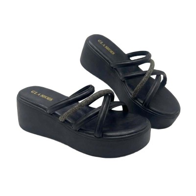 Mules GLA SHOES croisées à plateforme et détails brillants