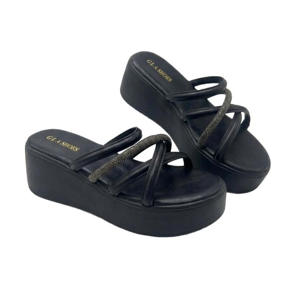 Mules GLA SHOES croisées à plateforme et détails brillants