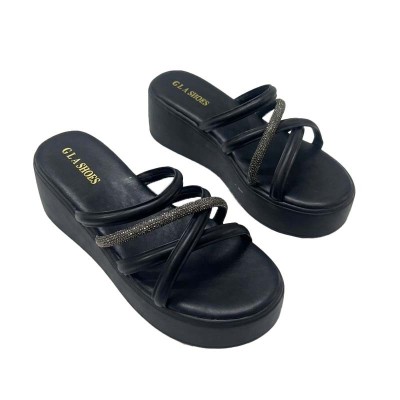 Mules GLA SHOES croisées à plateforme et détails brillants