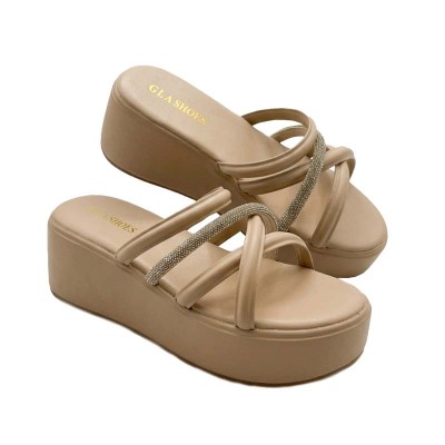 Mules GLA SHOES croisées à plateforme et détails brillants