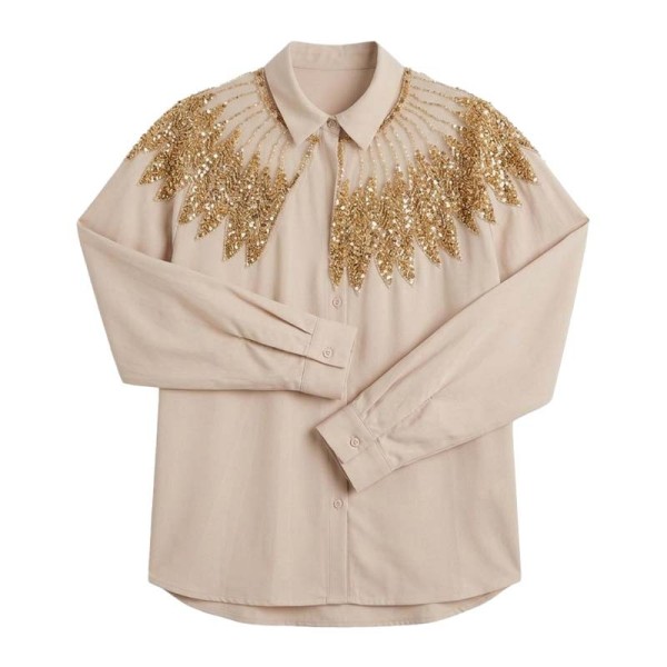 Chemise femme manches longues à sequins dorés élégante