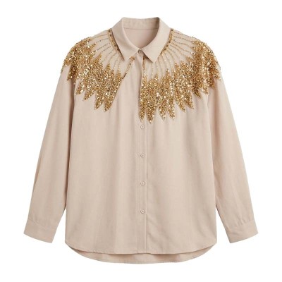 Chemise femme manches longues à sequins dorés élégante