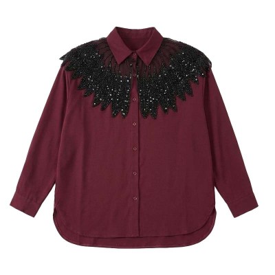 Chemise femme manches longues à sequins dorés élégante