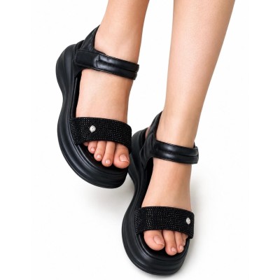 Sandales compensées noires femme à strass – Élégance & confort