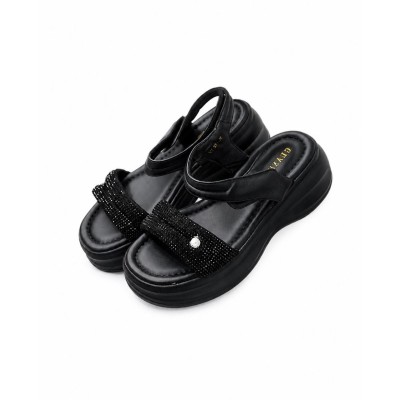 Sandales compensées noires femme à strass – Élégance & confort