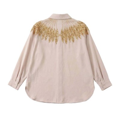 Chemise femme manches longues à sequins dorés élégante