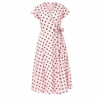 Robe  à Pois  Femme – Cache-Cœur et Ceinture Elegante