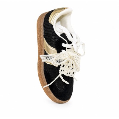 Baskets femme chic à perles et dentelle, plusieurs coloris tendance