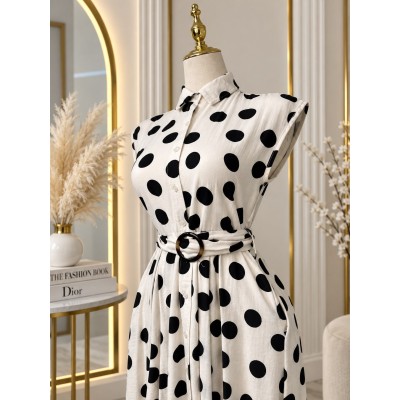 Robe chemise longue à pois pour femme – élégante et tendance