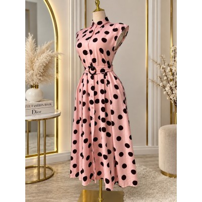Robe chemise longue à pois pour femme – élégante et tendance