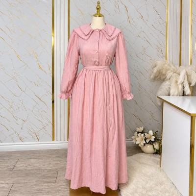 Robe longue femme élégante avec col Claudine et ceinture tendance