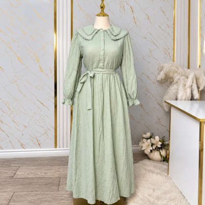 Robe longue femme élégante avec col Claudine et ceinture tendance