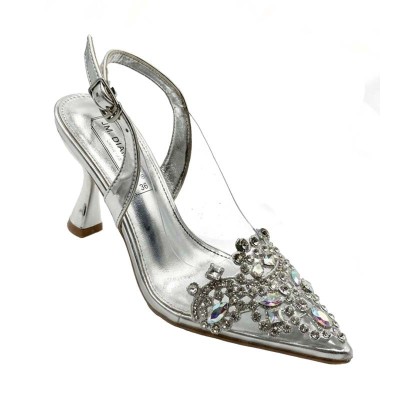 Escarpins soirée à bride dorée et strass scintillants