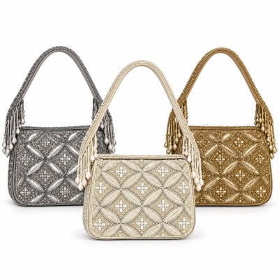 Sac à main femme chic brodé de perles, disponible en 3 couleurs