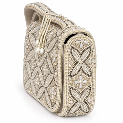 Sac à main femme chic brodé de perles, disponible en 3 couleurs