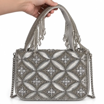 Sac à main femme chic brodé de perles, disponible en 3 couleurs