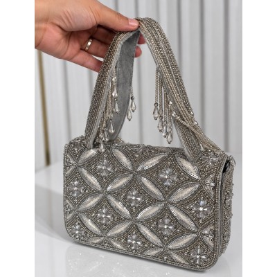 Sac à main femme chic brodé de perles, disponible en 3 couleurs
