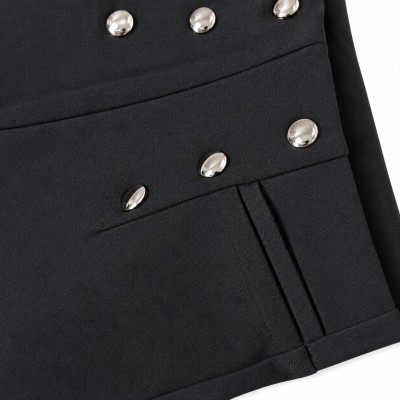 Pantalon noir femme taille haute avec boutons décoratifs tendance