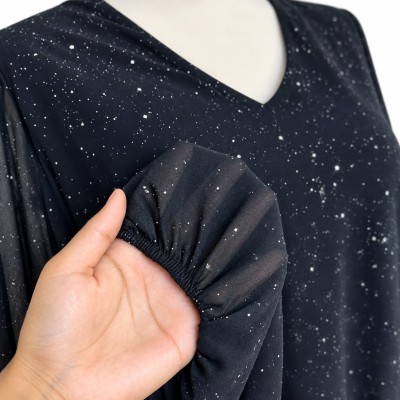 Pull femme col V brillant à manches longues, disponible en noir et marron
