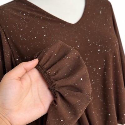 Pull femme col V brillant à manches longues, disponible en noir et marron