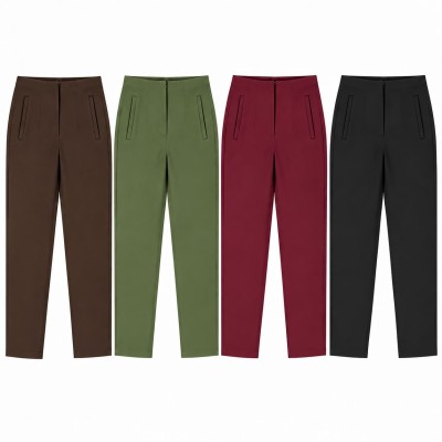 Pantalon femme coupe droite avec poches, disponible en 4 couleurs