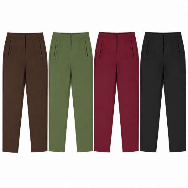 Pantalon femme coupe droite avec poches, disponible en 4 couleurs