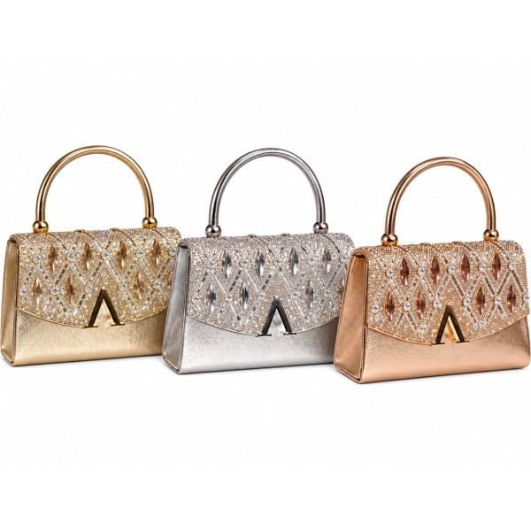 Sac soirée chic métallisé avec strass – Modèle élégant femme