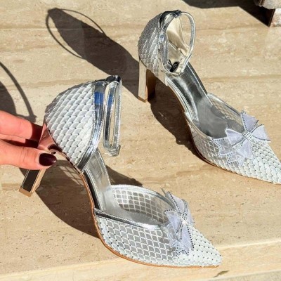 Escarpins Soirée Chic Bout Pointu Boucle Dorée Cheville Cristaux Strass Ambrés